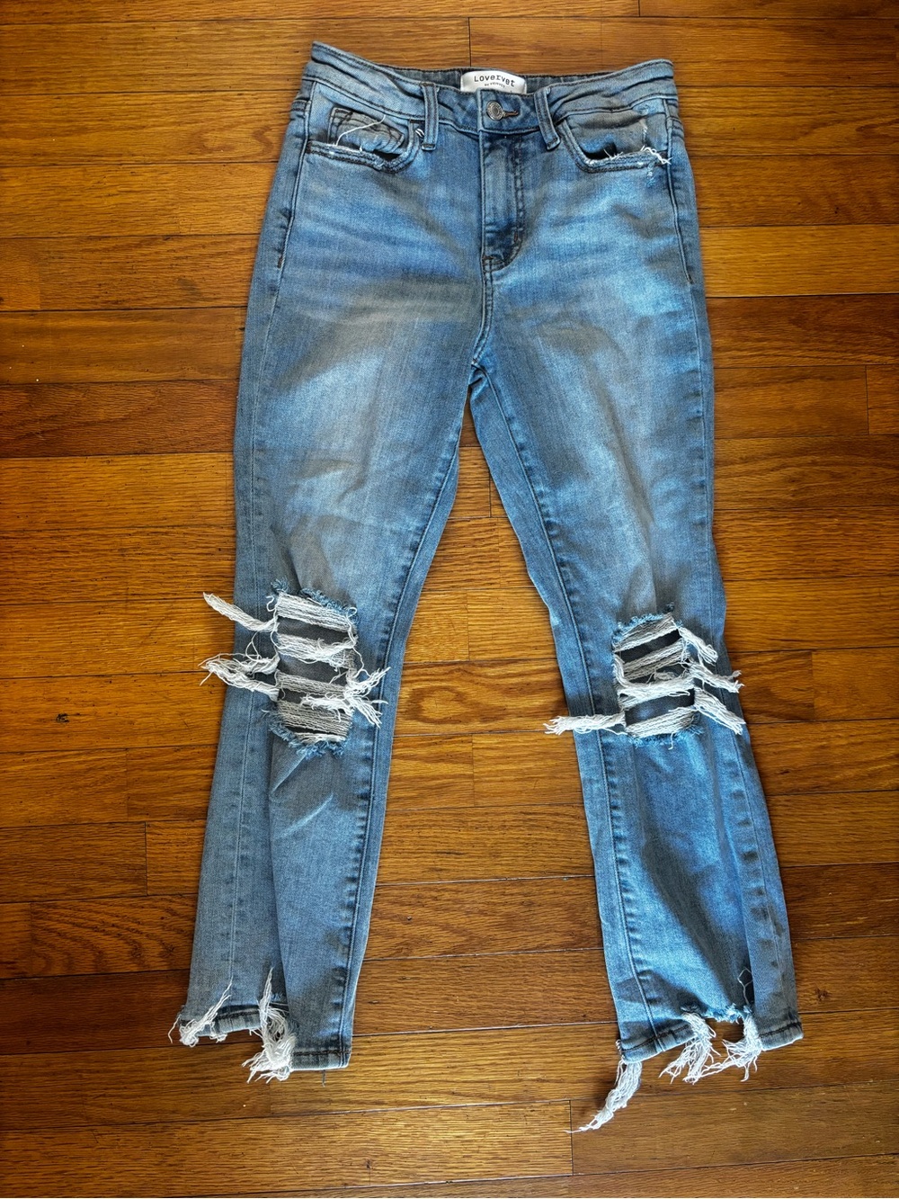 Lovervet Blue Distressed Skinny Jeans - Ripped Knee Detail